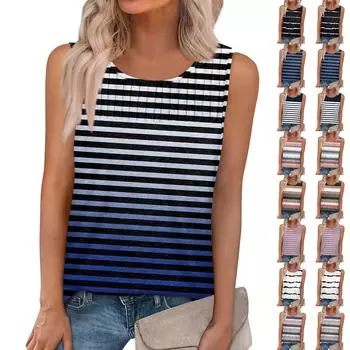 Женская летняя майка-топ без рукавов, повседневные плиссированные топы без рукавов, рубашки с круглым вырезом, одежда L винный