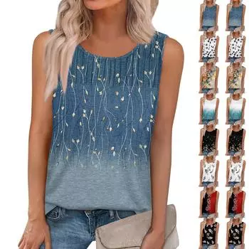 Женская летняя майка-топ без рукавов, повседневные плиссированные топы без рукавов, рубашки с круглым вырезом, одежда M красный