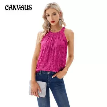 Женская летняя майка-топ с бретельками и пайетками S чёрный