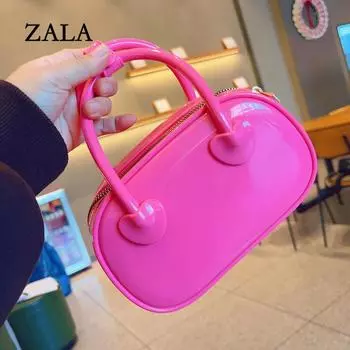 Женская летняя маленькая сумка из ПВХ ярких цветов, модная сумка через плечо с цепочкой и молнией с верхней ручкой 18.5*6.5*11.5cm фиолетовый