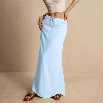 Женская летняя макси-юбка с завязками на заниженной талии, повседневные юбки А-силуэта, облегающие длинные макси-юбки с высокой резинкой на талии M