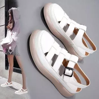 Женская летняя минималистичная и модная повседневная обувь большого размера на липучке, сандалии, пляжная обувь, тапочки, римская обувь 35 бежевый