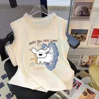 Женская летняя мода, новый свободный шикарный шикарный кружевной жилет с кружевом M абрикосовый