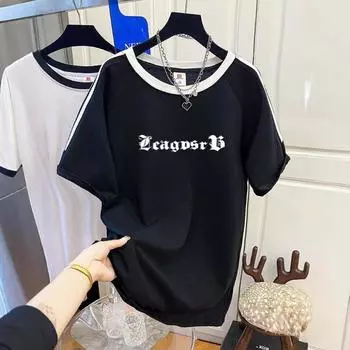 Женская летняя мода, новый топ с короткими рукавами и принтом в виде трех полос M белый