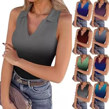 Женская летняя мода повседневная ретро-принт с V-образным вырезом без рукавов топ-топ Skinny Tank Top L синий