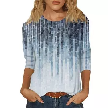 Женская летняя мода, повседневный пуловер с рукавами семь четвертей и цветочным принтом, круглый воротник, высококачественный пуловер, верхняя женская одежда S