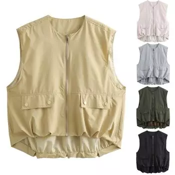 Женская летняя мода, свободный плиссированный жилет без рукавов с подолом, топ L армия зеленый