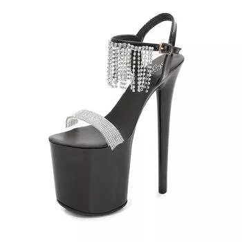 Женская летняя модельная обувь для подиума, пикантные черные босоножки на высоком каблуке на платформе, свадебные туфли на каблуке 20 см, платформа 10 см LFD 34 белый