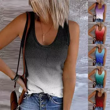 Женская летняя модная футболка без рукавов с принтом, майка L синий