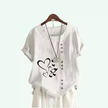 Женская летняя модная футболка с коротким рукавом, женский пуловер больших размеров, свободная рубашка, женские повседневные блузки с круглым вырезом и принтом S коричневый