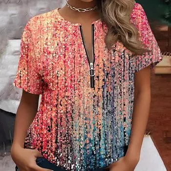 Женская летняя модная футболка с коротким рукавом и застежкой-молнией большого размера 0XL красный