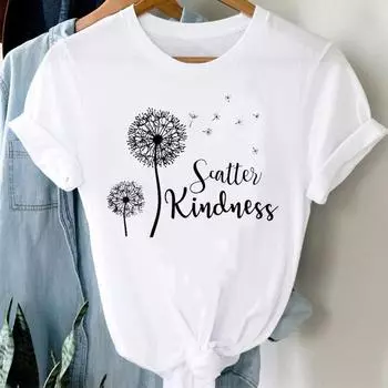 Женская летняя модная футболка с коротким рукавом и надписью «Одуванчик» в стиле 90-х годов, милая футболка с принтом, женская одежда, повседневная футболка с графическим рисунком S