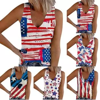 Женская летняя модная футболка с v-образным вырезом, повседневная майка без рукавов с принтом, топы XL красный