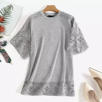 Женская летняя модная кружевная блузка с короткими рукавами и крючком, топы XL чёрный