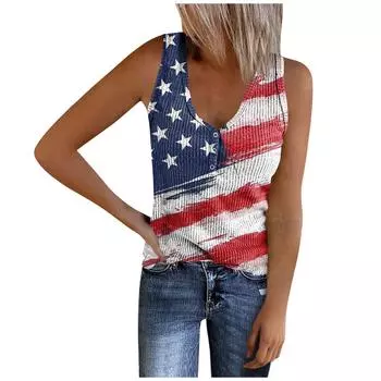 Женская летняя модная майка с принтом на пуговицах ко Дню независимости S