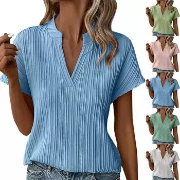 Женская летняя модная новая кружевная футболка с короткими рукавами и глубоким v-образным вырезом L синий