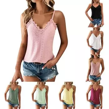 Женская летняя модная новая свободная кружевная майка с v-образным вырезом M