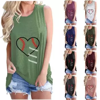 Женская летняя модная однотонная футболка с бейсбольным принтом и жилетом без рукавов, топ, футболка L чёрный