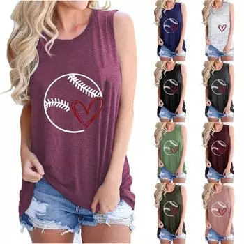 Женская летняя модная однотонная футболка с бейсбольным принтом и жилетом без рукавов, топ, футболка XXL чёрный