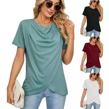 Женская летняя модная однотонная свободная повседневная футболка с коротким рукавом и круглым вырезом с крестом, топ XXL белый