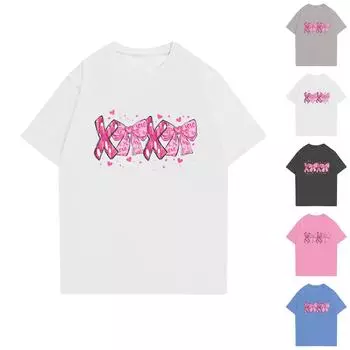 Женская летняя модная повседневная блузка с коротким рукавом и принтом R-образным вырезом L розовый