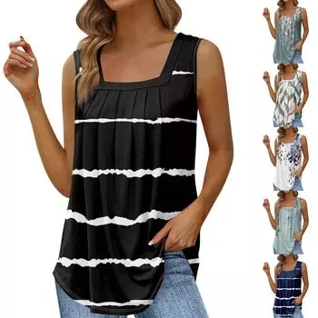 Женская летняя модная повседневная майка без рукавов с квадратным вырезом и принтом L