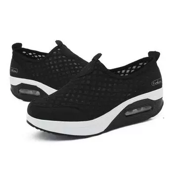 Женская летняя модная повседневная обувь, дышащая обувь для женщин, обувь с сеткой, туфли без шнуровки 36 чёрный