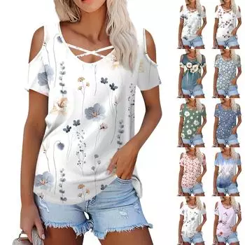 Женская летняя модная повседневная однотонная футболка с v-образным вырезом и коротким рукавом, топ L синий