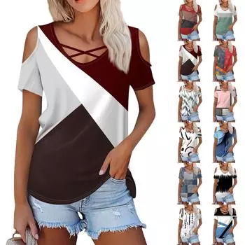 Женская летняя модная повседневная однотонная футболка с v-образным вырезом и коротким рукавом, топ L чёрный