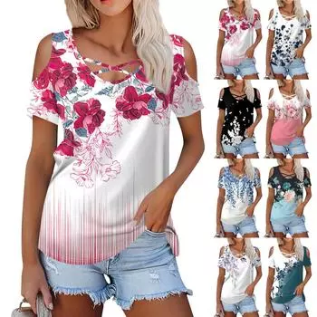 Женская летняя модная повседневная однотонная футболка с v-образным вырезом и коротким рукавом, топ L чёрный