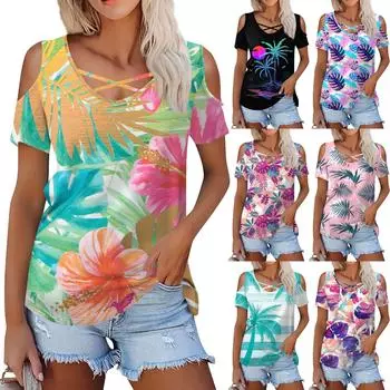 Женская летняя модная повседневная однотонная футболка с v-образным вырезом и коротким рукавом, топ L чёрный