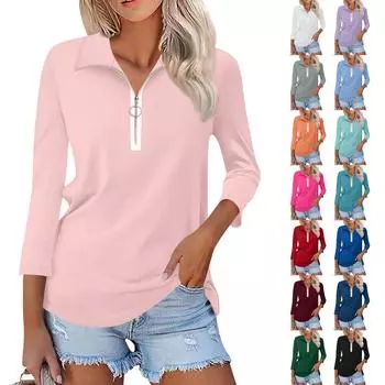 Женская летняя модная повседневная однотонная рубашка с v-образным вырезом и семиточечным рукавом с принтом, топ L чёрный