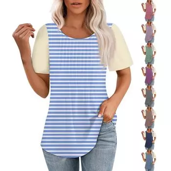 Женская летняя модная повседневная плиссированная футболка с коротким рукавом и круглым вырезом с принтом Топ L чёрный