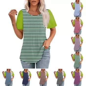 Женская летняя модная повседневная плиссированная футболка с коротким рукавом и круглым вырезом с принтом Топ L чёрный