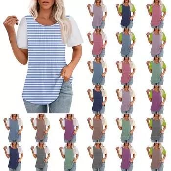 Женская летняя модная повседневная плиссированная футболка с коротким рукавом и круглым вырезом с принтом Топ L чёрный