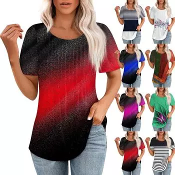 Женская летняя модная повседневная плиссированная футболка с коротким рукавом и круглым вырезом с принтом Топ L чёрный