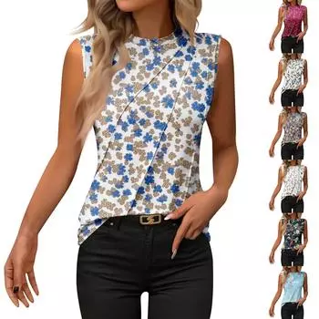 Женская летняя модная повседневная рубашка без рукавов с круглым вырезом и полосатым принтом L бежевый