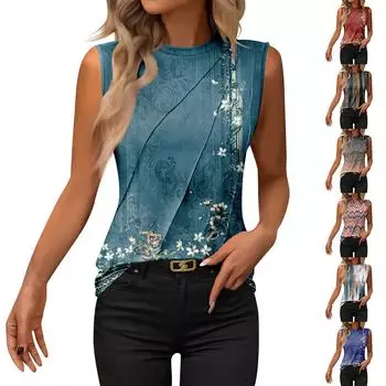 Женская летняя модная повседневная рубашка без рукавов с круглым вырезом и полосатым принтом L чёрный