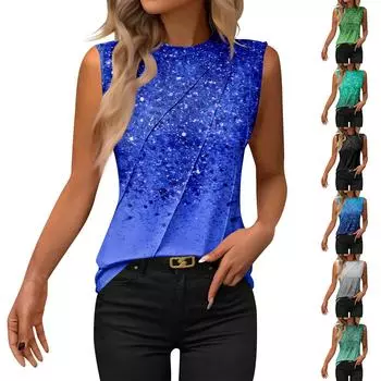 Женская летняя модная повседневная рубашка без рукавов с круглым вырезом и полосатым принтом XXXL