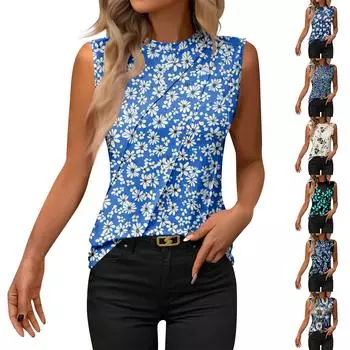 Женская летняя модная повседневная рубашка без рукавов с круглым вырезом и полосатым принтом L бежевый