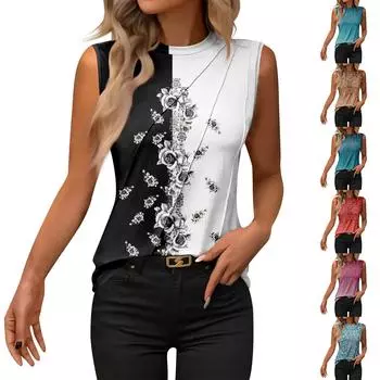 Женская летняя модная повседневная рубашка без рукавов с круглым вырезом и полосатым принтом L