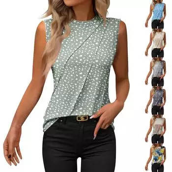 Женская летняя модная повседневная рубашка без рукавов с круглым вырезом и полосатым принтом L бежевый