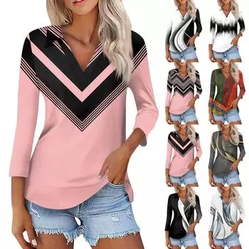 Женская летняя модная повседневная рубашка с v-образным вырезом и рукавами три четверти с принтом, топ XL белый