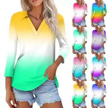 Женская летняя модная повседневная рубашка с v-образным вырезом и рукавами три четверти с принтом, топ XXL белый