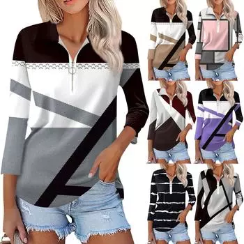 Женская летняя модная повседневная рубашка с v-образным вырезом и семиточечным рукавом с принтом, топ L чёрный