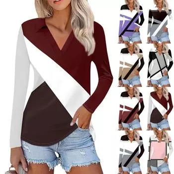Женская летняя модная повседневная рубашка с v-образным вырезом и длинным рукавом с принтом, топ S