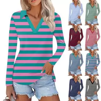 Женская летняя модная повседневная рубашка с v-образным вырезом и длинным рукавом с принтом, топ XXXL розовый