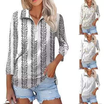 Женская летняя модная повседневная рубашка с v-образным вырезом и семиточечным рукавом с принтом, топ L серый