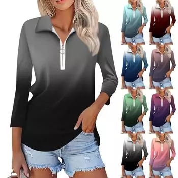 Женская летняя модная повседневная рубашка с v-образным вырезом и семиточечным рукавом с принтом, топ L чёрный