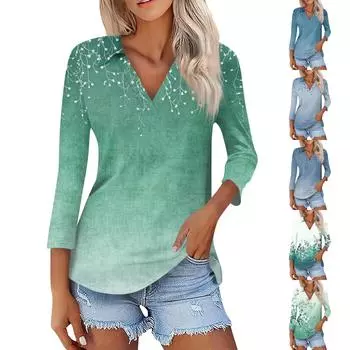 Женская летняя модная повседневная рубашка с v-образным вырезом и рукавами три четверти с принтом, топ M